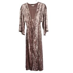 H by Halston Crushed Velvet Wrap Dress S/M-P/M Dusty Rose Kimono Sleeve